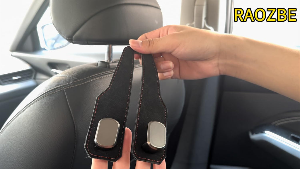 Car Purse Hook, Car Seat Headrest Hooks, Black Leather 2 Pack