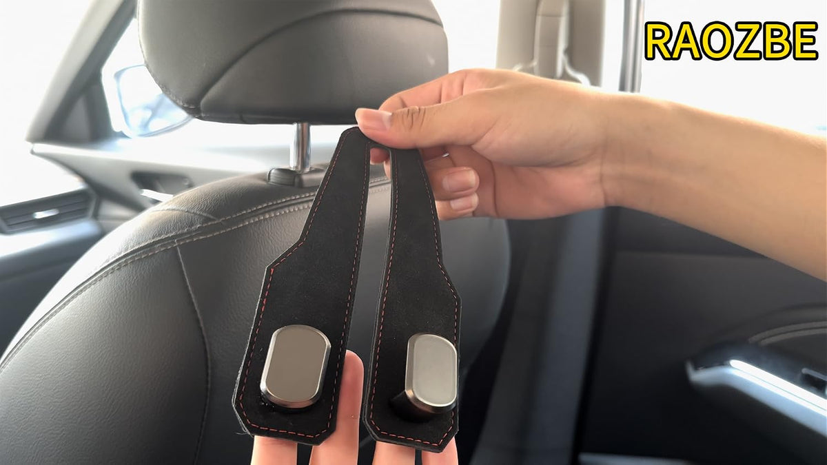 Car Purse Hook, Car Seat Headrest Hooks, Black Leather 2 Pack