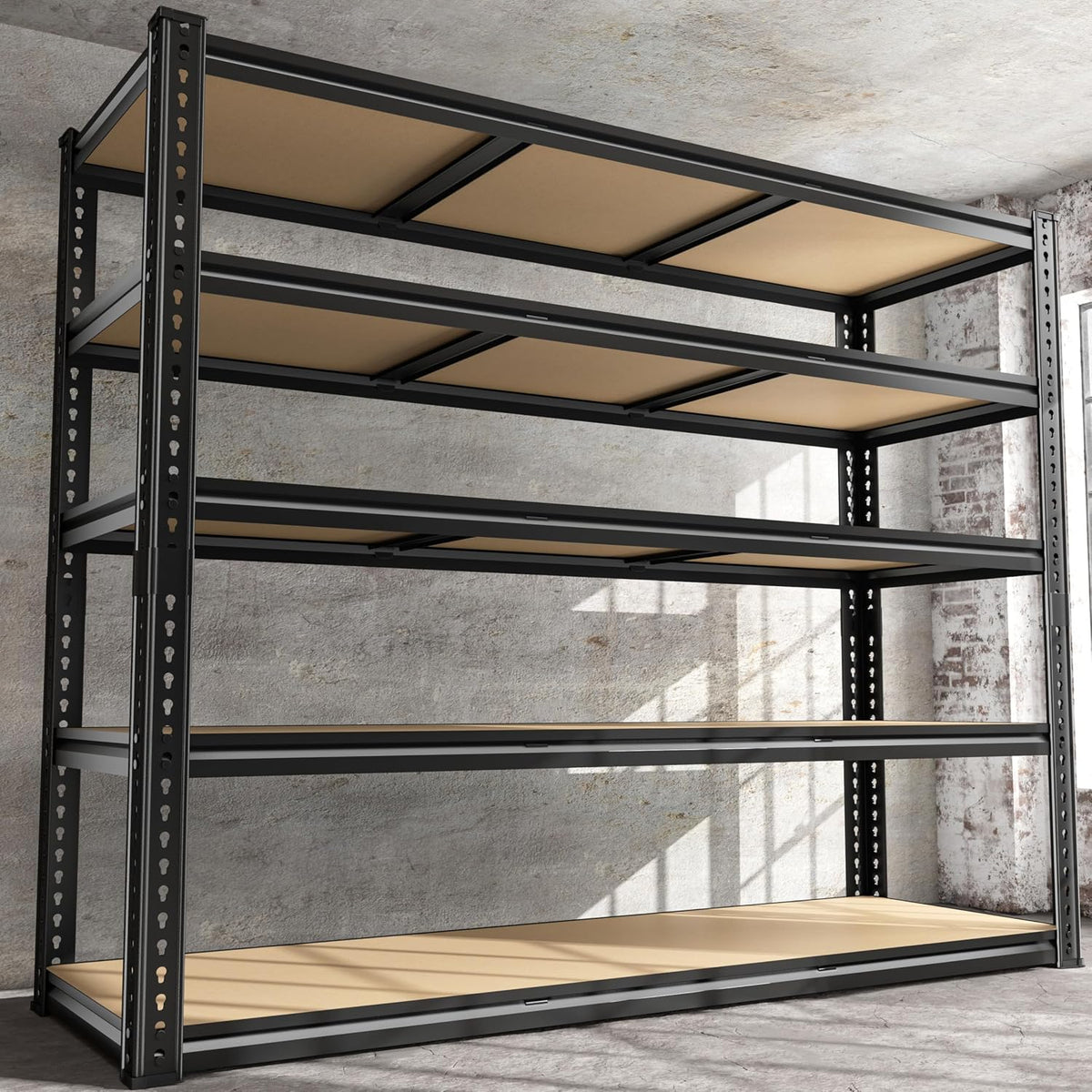 ROOMFAVE Garage Shelving Heavy Duty, 5 Tier,72" H x 35.56" W x 16" D Black