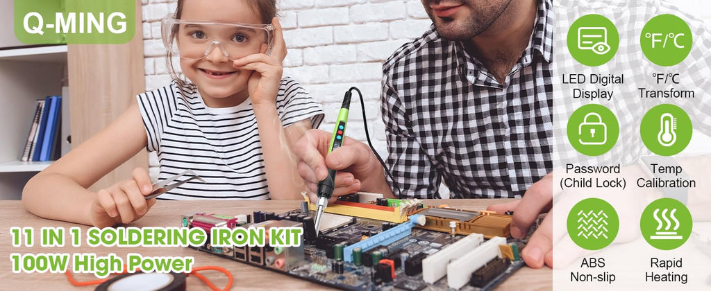 Soldering Iron Kit, 100W LED Digital Solder Gun kits with Ceramic Heater, Adjustable Temperature Welding Tools with Tips, Wick Braid, Stand, Solders Wire, Sponge, Flux Paste