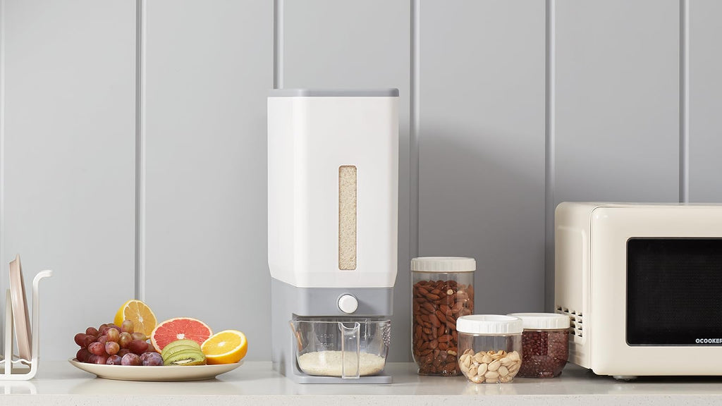 Lifewit Rice Dispenser 25 Lbs, Airtight Storage with Measuring Cup, Grey