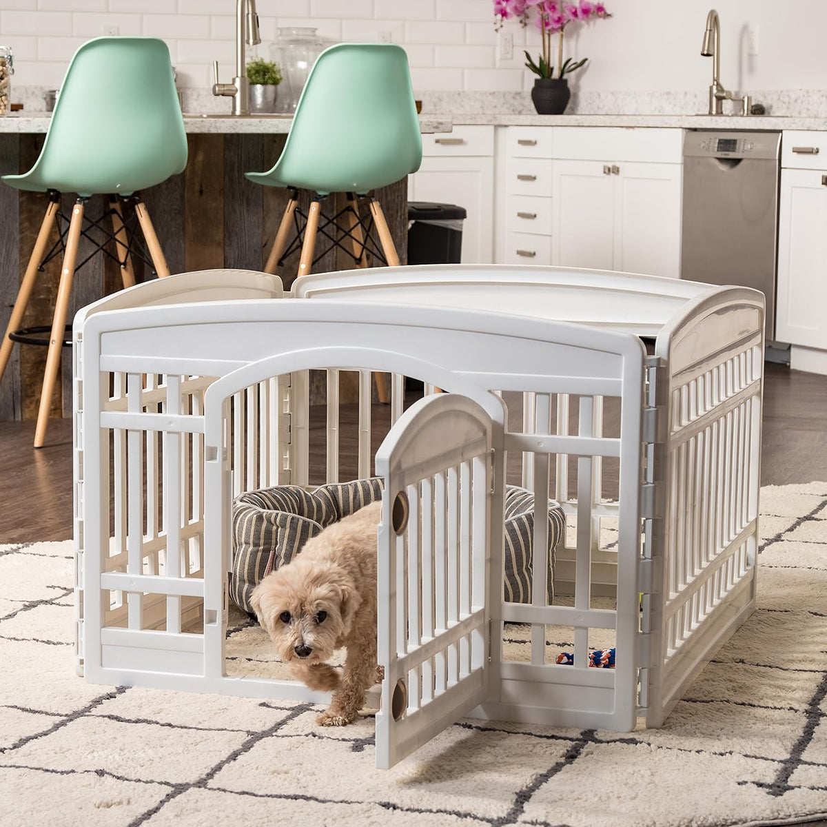 IRIS USA 4-Panel Dog Playpen, Pet Enclosure, White