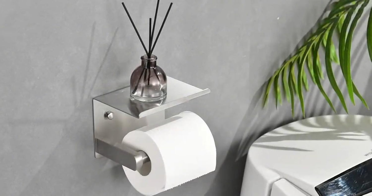 FORIOUS Toilet Paper Holder with Shelf, Adhesive or Screw, Commercial