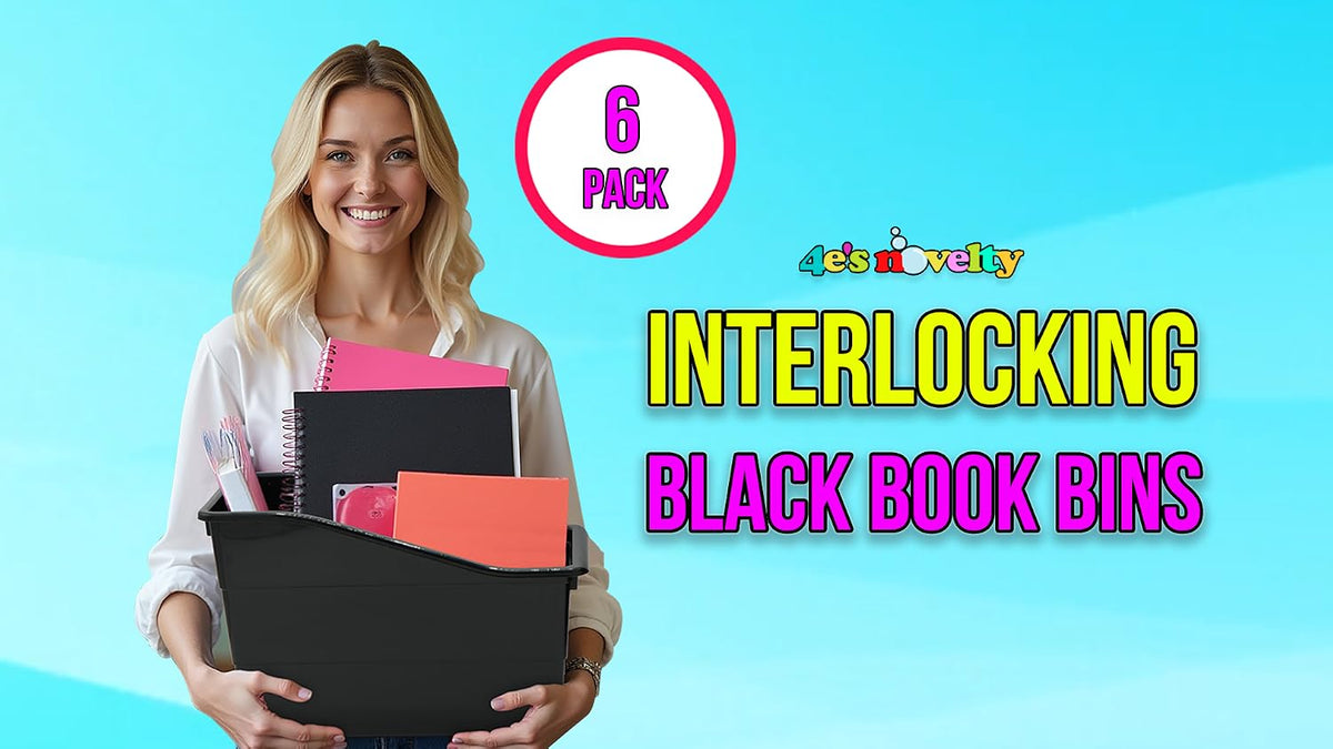 4E's Novelty 6 Durable Book and Binder Holder, Files Book Bins for Classroom, Plastic Vertical Storage Book Organizer Folder Office Classroom Organization Containers Supplies (With Labels)