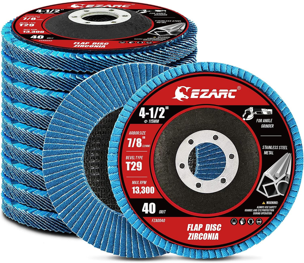 EZARC Zirconia Flap Discs 40 Grit, 4-1/2 x 7/8-Inch, Type 29, 10-Pack