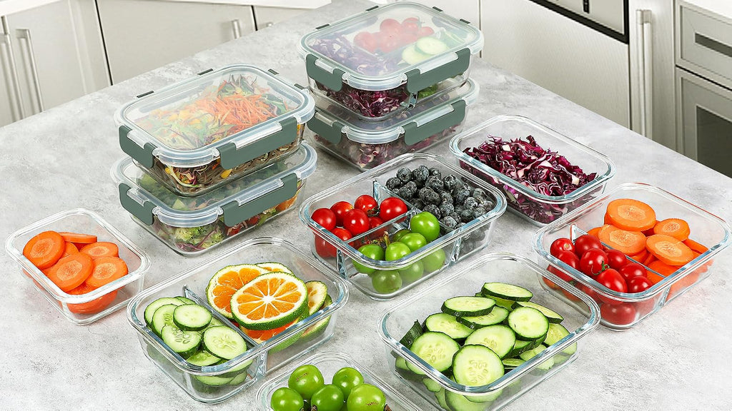 KOMUEE 10 Packs 30 oz Glass Meal Prep Containers with Lids