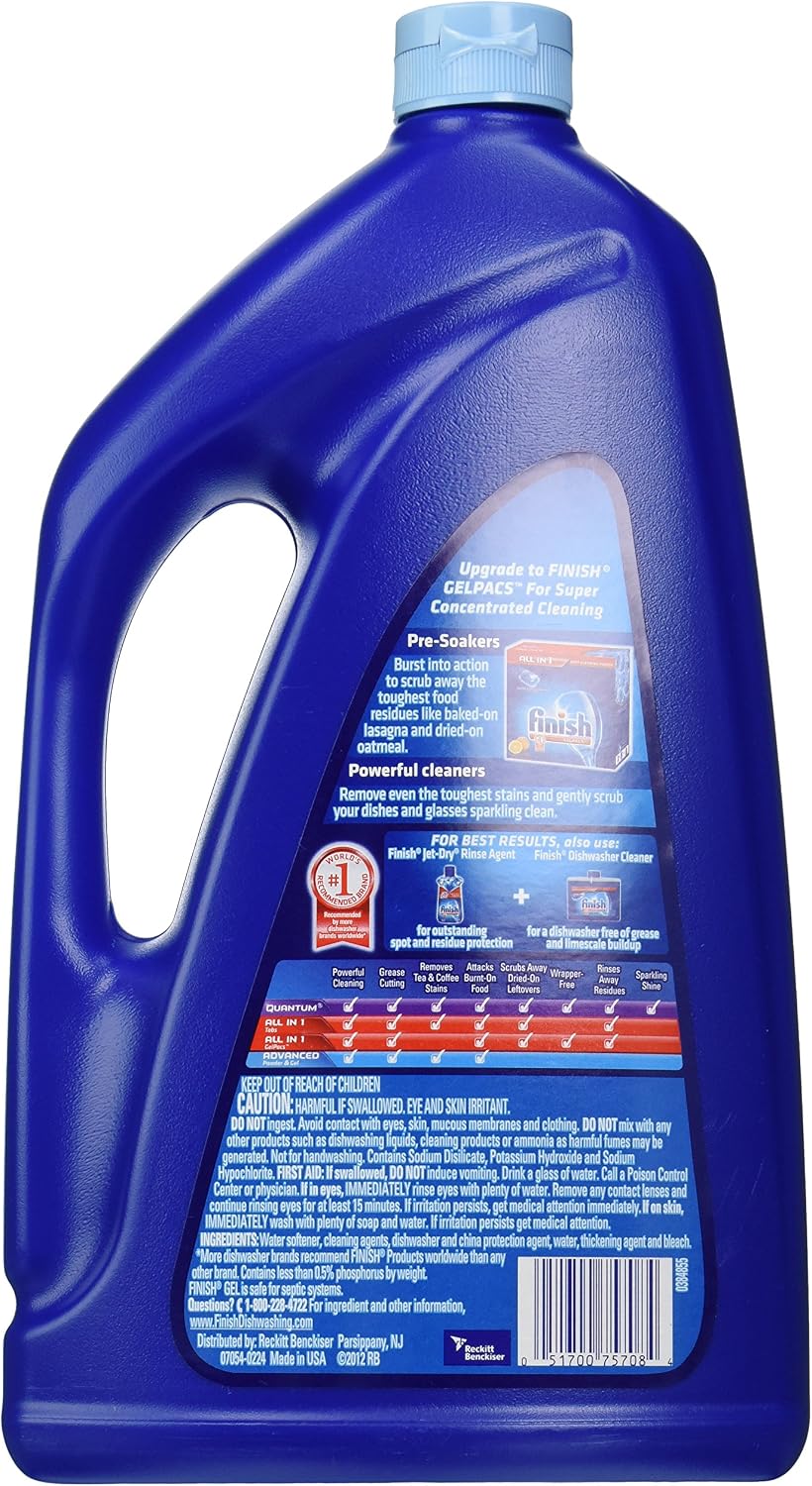 Finish Gel Liquid Dishwasher Detergent, Advanced Deep Cleaning Power Dish Soap, Fights Tough Stains, Dishwasher Soap, Plastic-Free & Septic Safe Dish Detergent, Lemon Scent, 75oz