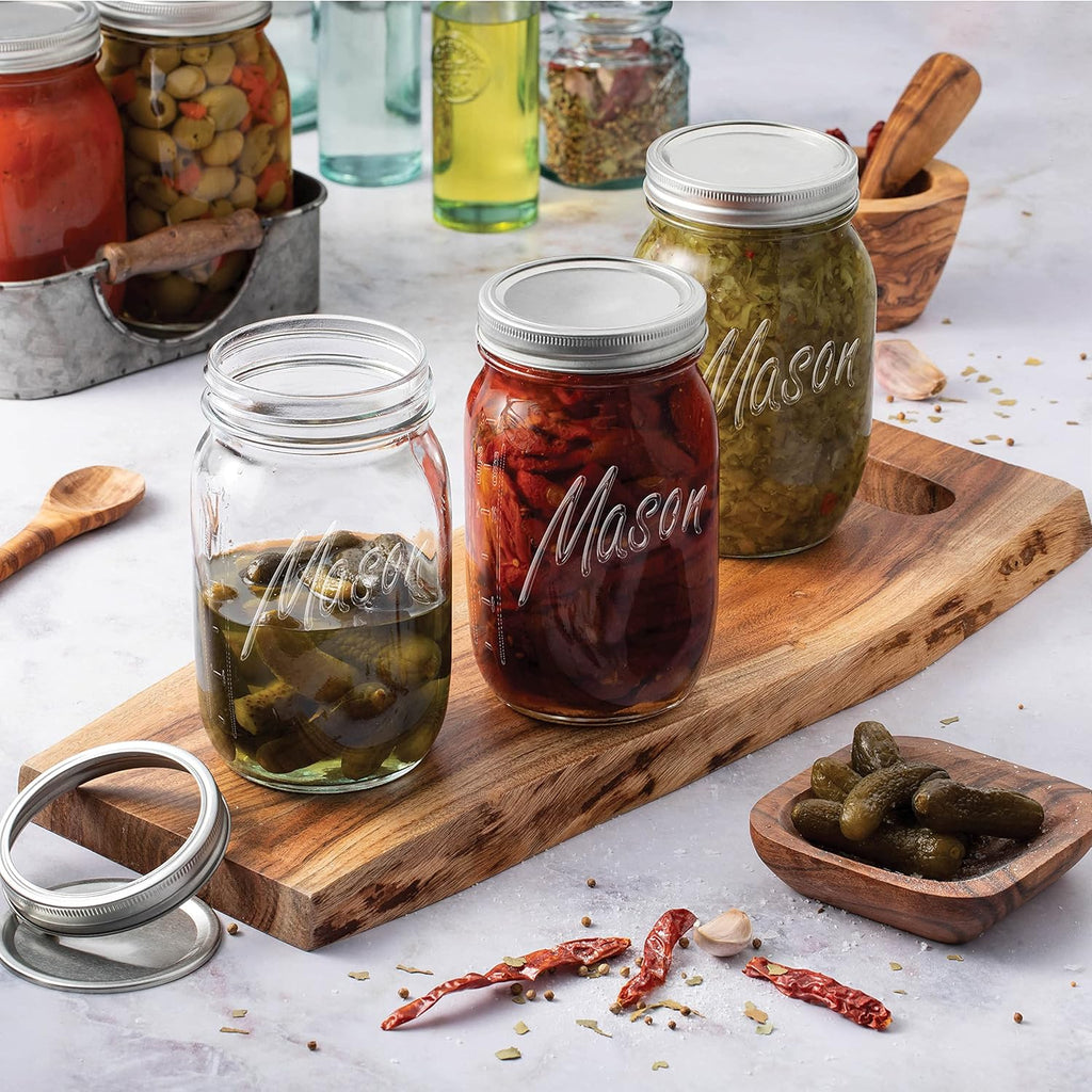 Paksh Novelty Wide Mouth Mason Jars 32 oz, Mason Jars with Lids, 2-Pack