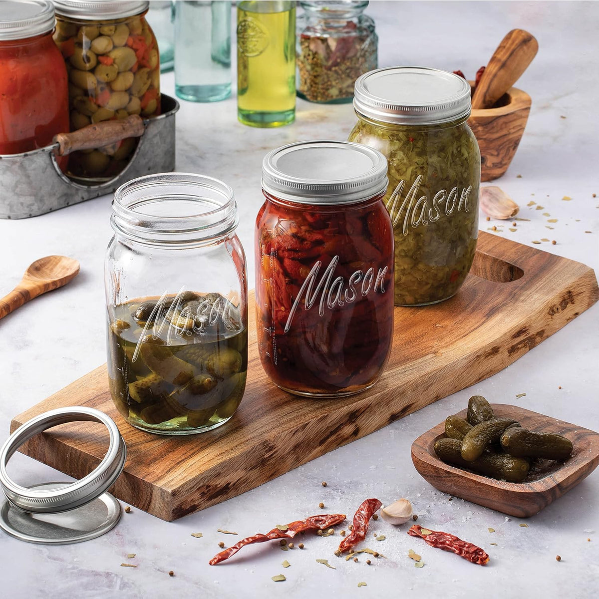 Paksh Novelty Wide Mouth Mason Jars 32 oz, Mason Jars with Lids, 2-Pack