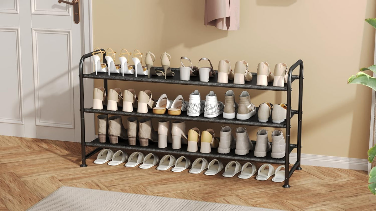 INGIORDAR 3 Tier Long Shoe Rack Organizer for Closet Metal Shoe Storage