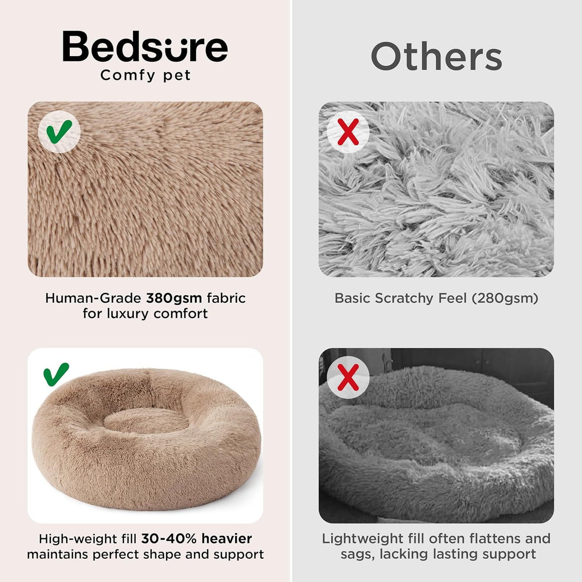 Bedsure Calming Dog Bed Medium Size Dog Donut Washable Pet Bed,30ins Camel