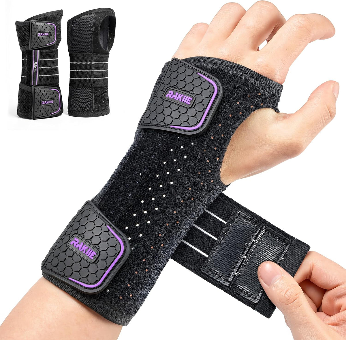 Rakiie 2 Pack Carpal Tunnel Wrist Brace Night Splint, Gray