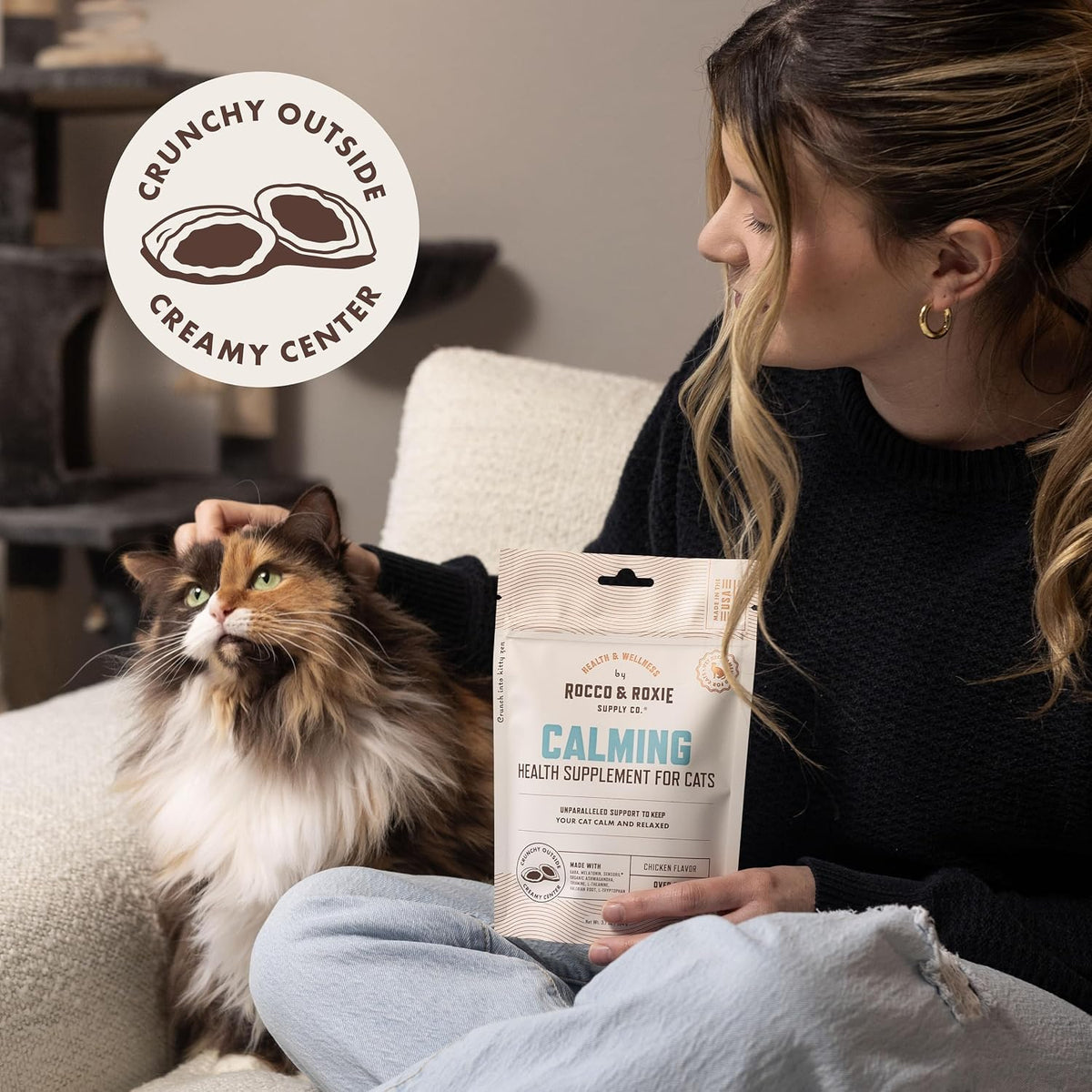 Rocco & Roxie Cat Calming Treats, Melatonin & Ashwagandha, Chews
