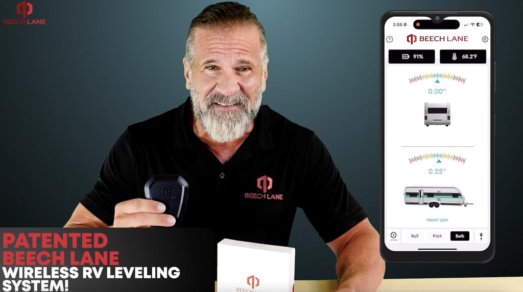 Beech Lane Wireless RV Leveling System, Made in the USA, User-Friendly Phone App With Real-Time Precise Leveling Measurements, Advanced Wireless Camper Leveler, Included AA Batteries, Patented