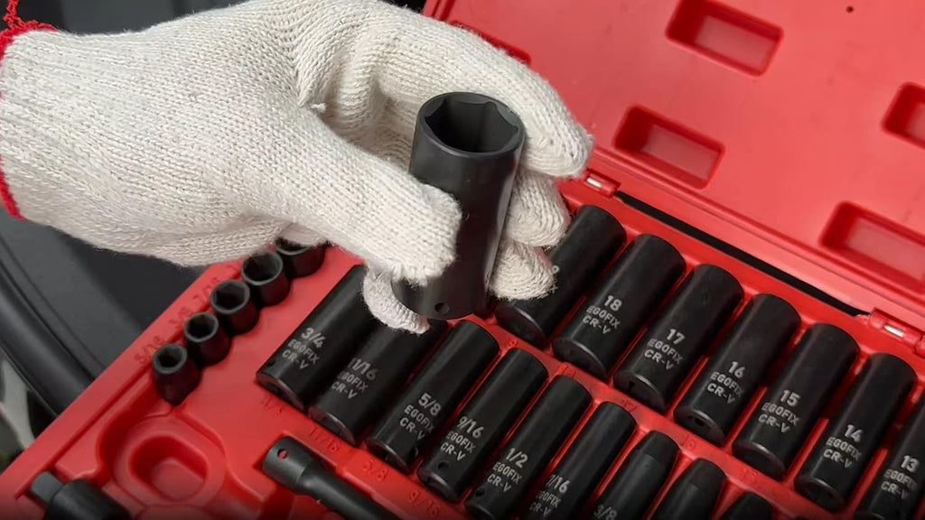 3/8" Drive Impact Socket Set, 50 Piece Standard SAE (5/16 to 3/4 inch) and Metric (8-22mm) 6 Point, with Adjustable Ratchet Handle, Extension Bars, Impact Universal Joint, Adapter, Cr-V Steel