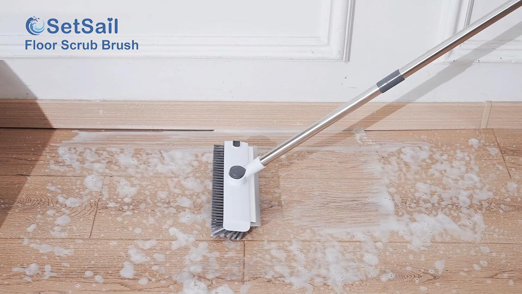 SetSail Floor Scrub Brush with 54in Adjustable Long Handle, Grey&White
