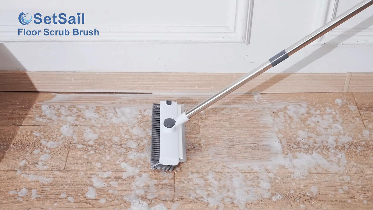SetSail Floor Scrub Brush with 54in Adjustable Long Handle, Grey&White