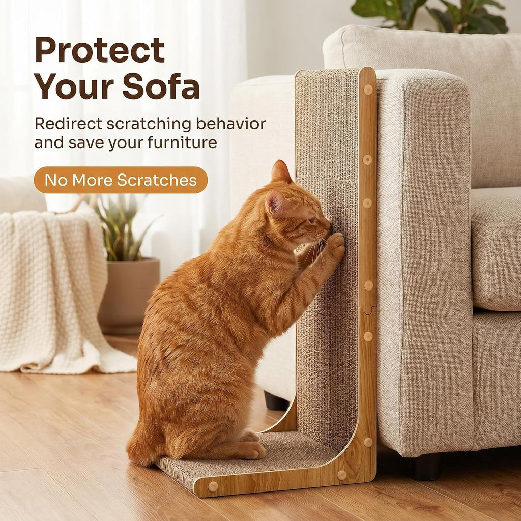 SMARTBEAN 3-Pack Cardboard Cat Scratcher for Indoor Cats, 23 Inch L Shaped Vertical Cat Scratching Post, Cat Scratching Board for Wall and Couch, Large