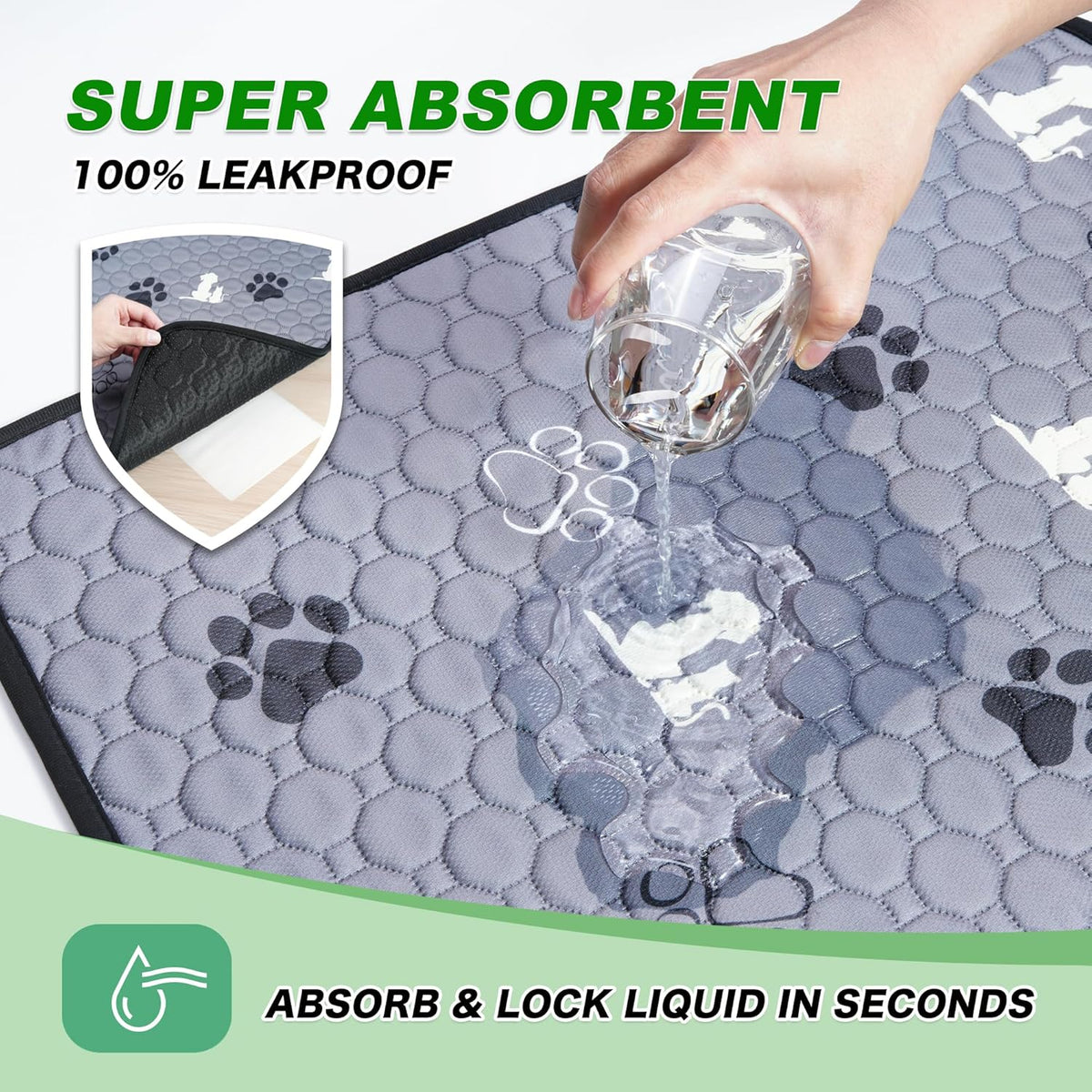WanpeeGoo Washable Pee Pads for Dogs, Waterproof, 18 x 24 in, 4 Pack, Gray | Super Absorbent, Waterproof and Non-Slip; Washable, Reusable Dog Pads for Crates, Playpens, Floors, Furniture and Travel