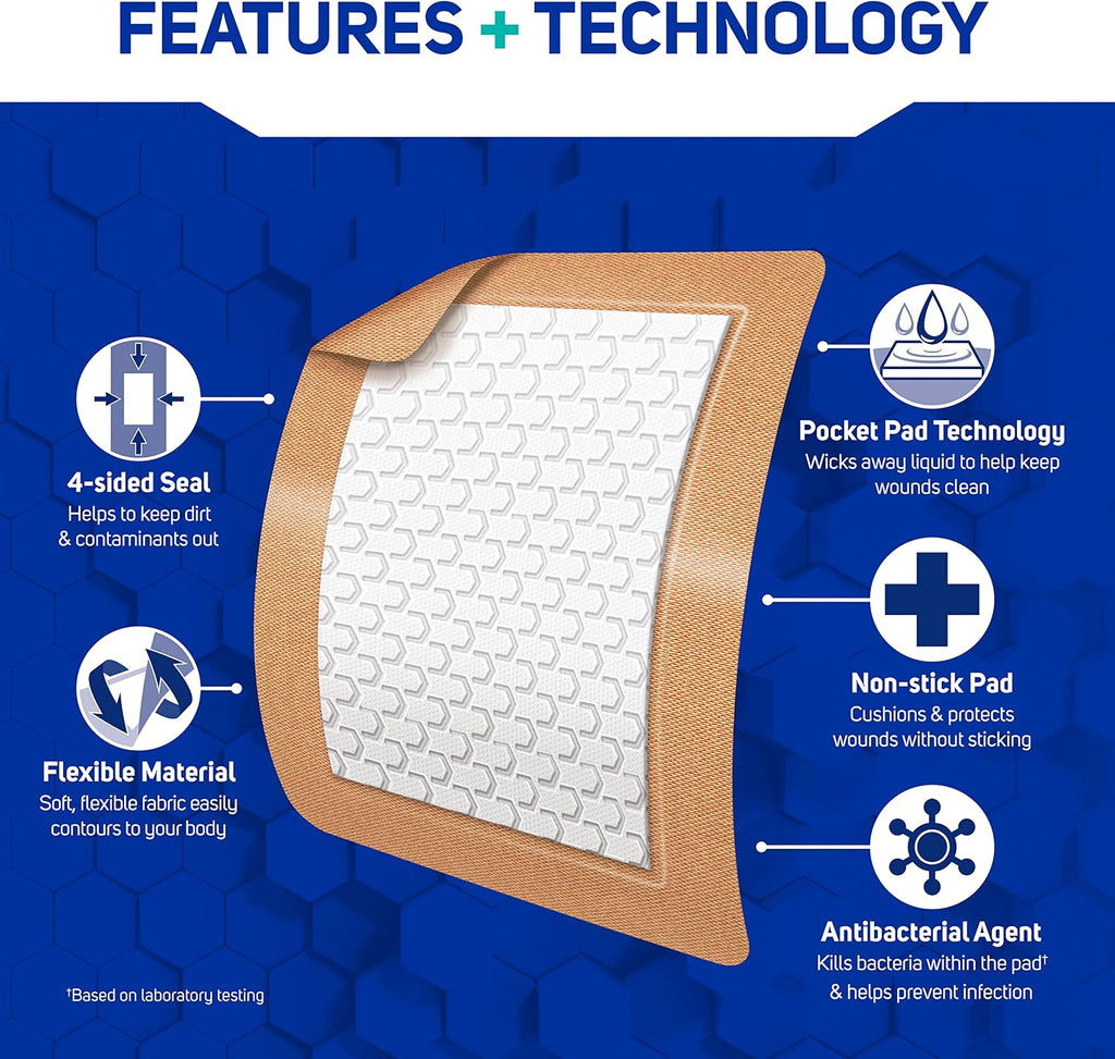 Care Science Fabric Adhesive Pad Bandages, Extra Large, 3in x 4in, 30 Count