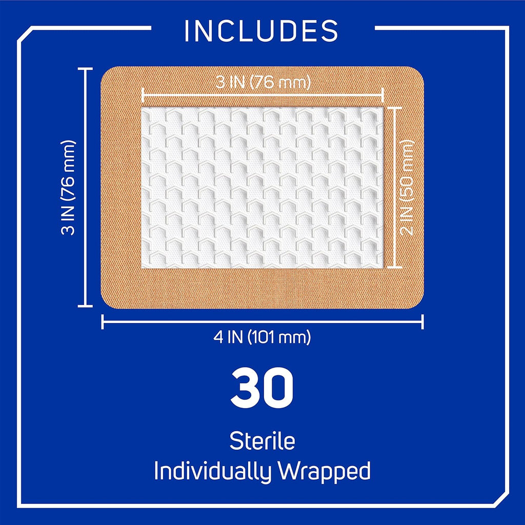 Care Science Fabric Adhesive Pad Bandages, Extra Large, 3in x 4in, 30 Count