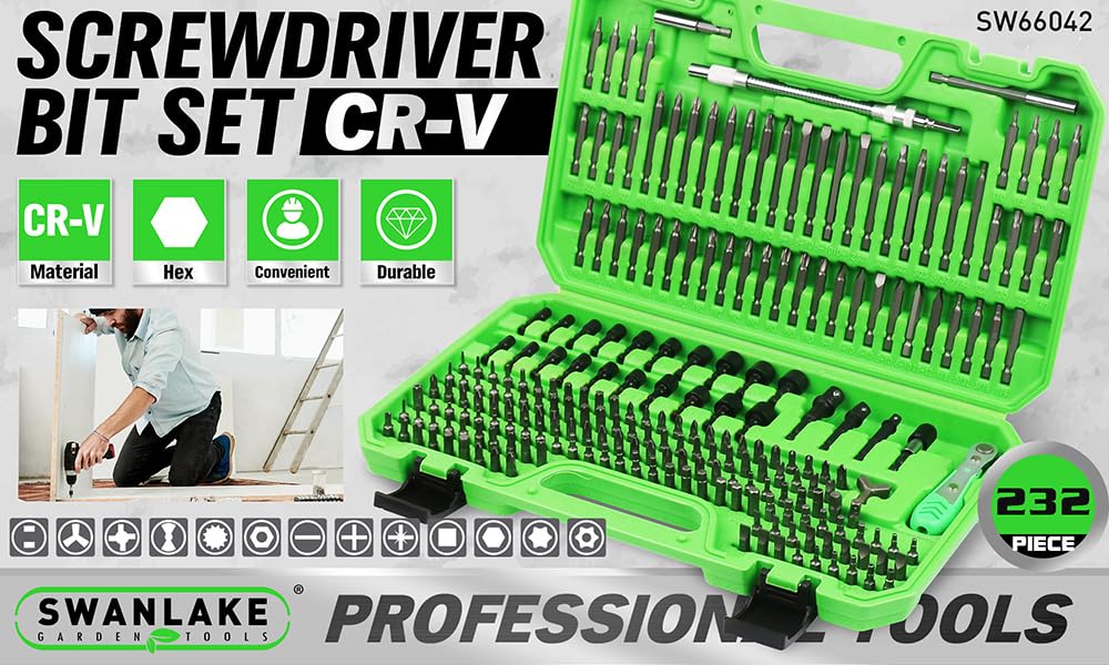 SWANLAKE 232-Piece Ultimate Screwdriver Bit Set, Cr-V Impact Driver Bit Set, Includes Security Bits, Nut Driver, Ratchet Wrench and Bits Holder