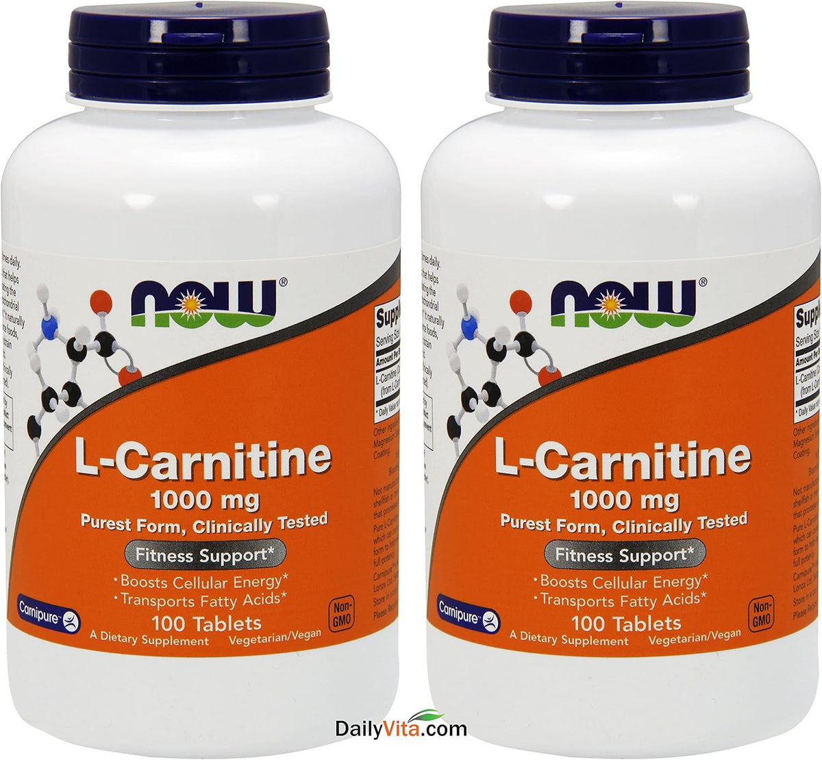 NOW Foods Supplements, L-Carnitine 1,000 mg, Purest Form, Amino Acid, Fitness Support*, 100 Tablets