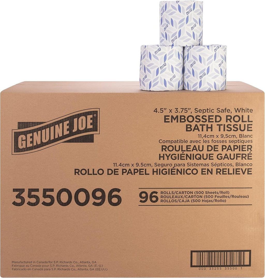 Genuine Joe Standard Bath Tissue, 3" x 4", 2-Ply, 400 Sheets/Roll, 96 Count