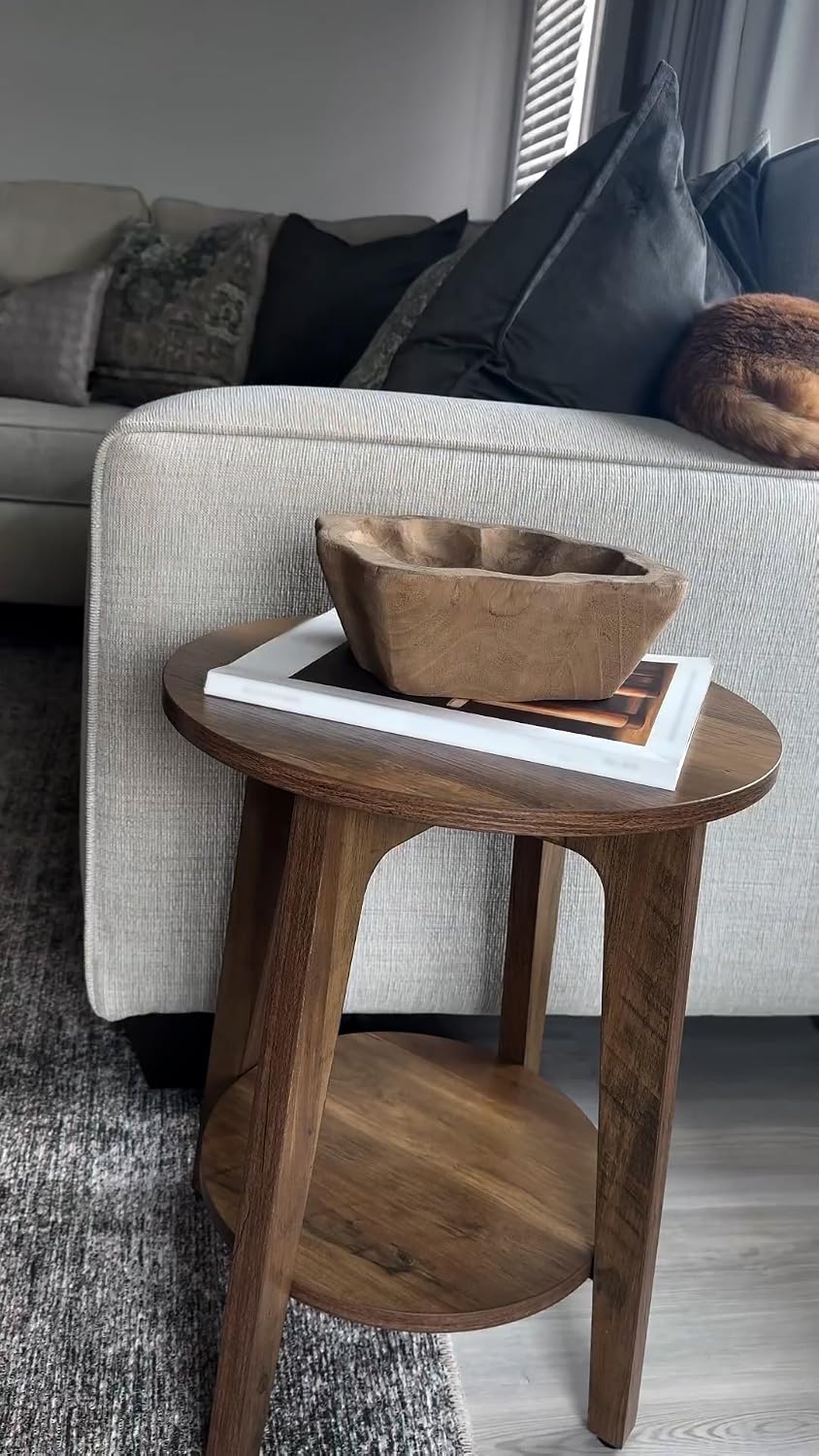 VASAGLE Round Side Table with Lower Shelf, End Table for Small Spaces