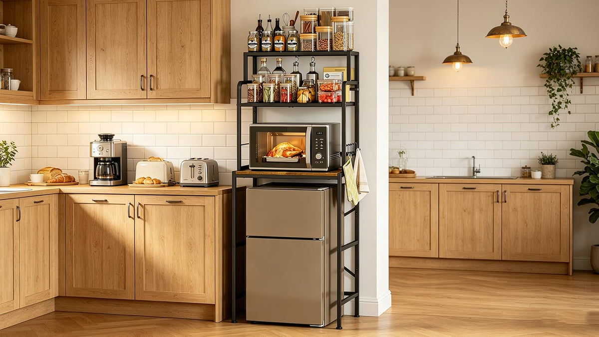 Yuyetuyo 3 Tier Mini Fridge Stand Shelf with Storage for Kitchen and Dorm