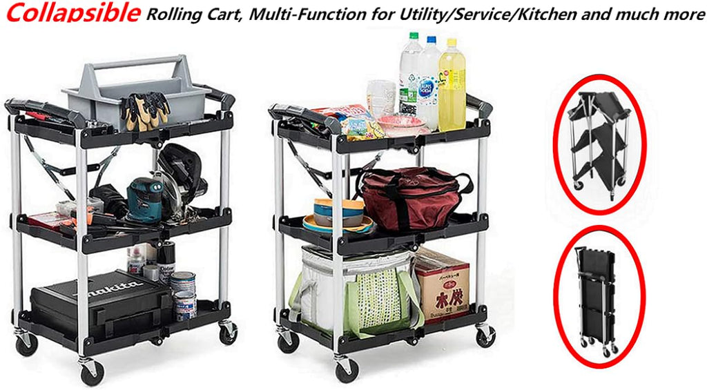 Olympia Tools 85-188 Pack-N-Roll Folding Collapsible Service Cart, 150LB Capacity, Black