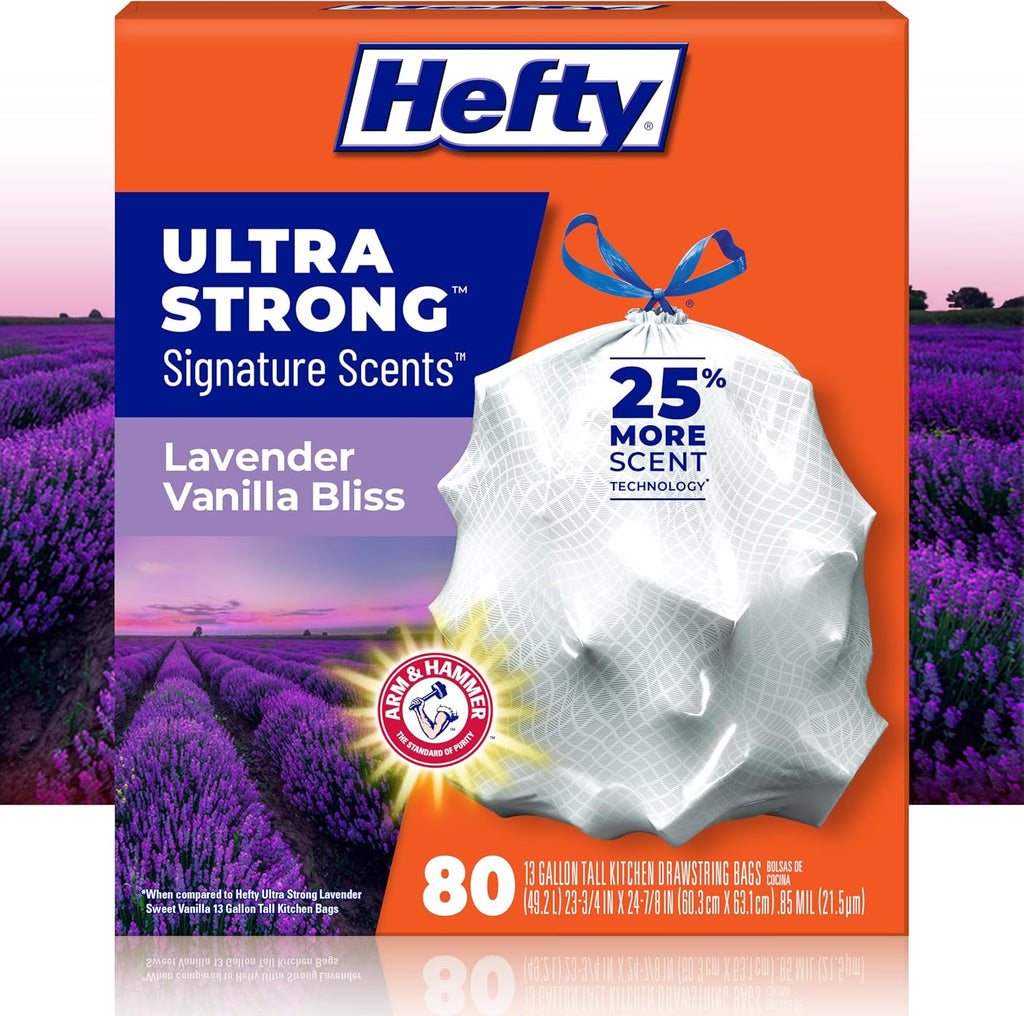 Hefty Ultra Strong Signature Scents 13G Trash Bags, Fresh Clean, 80ct