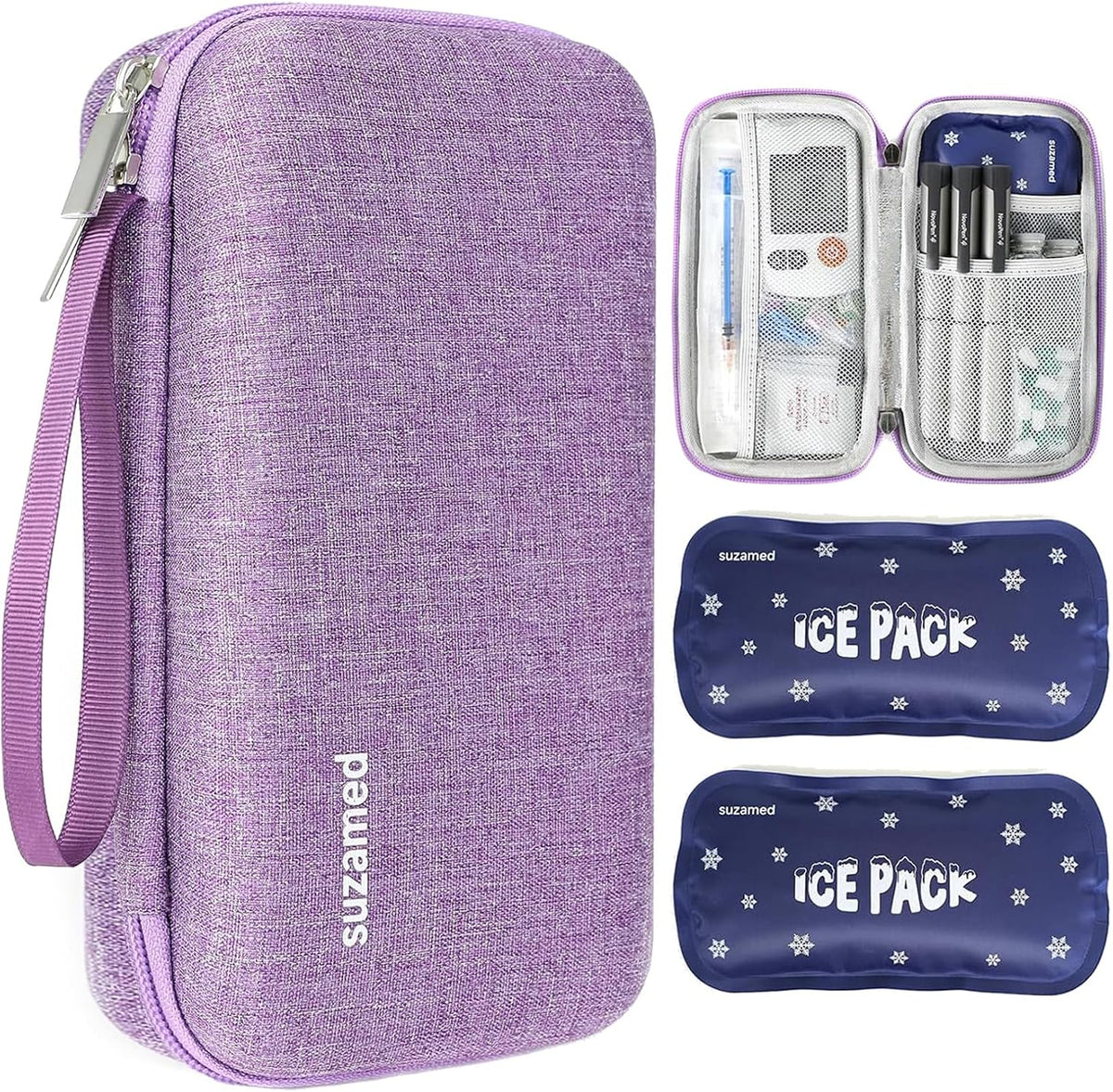 suzamed Insulin Cooler Travel Case, 2x150g Ice Pack TSA Approved, Purple