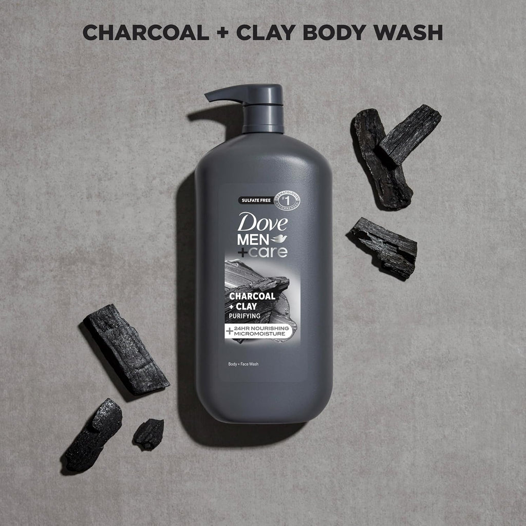 DOVE MEN + CARE Body and Face Scrub, Charcoal Body Wash, 30 oz