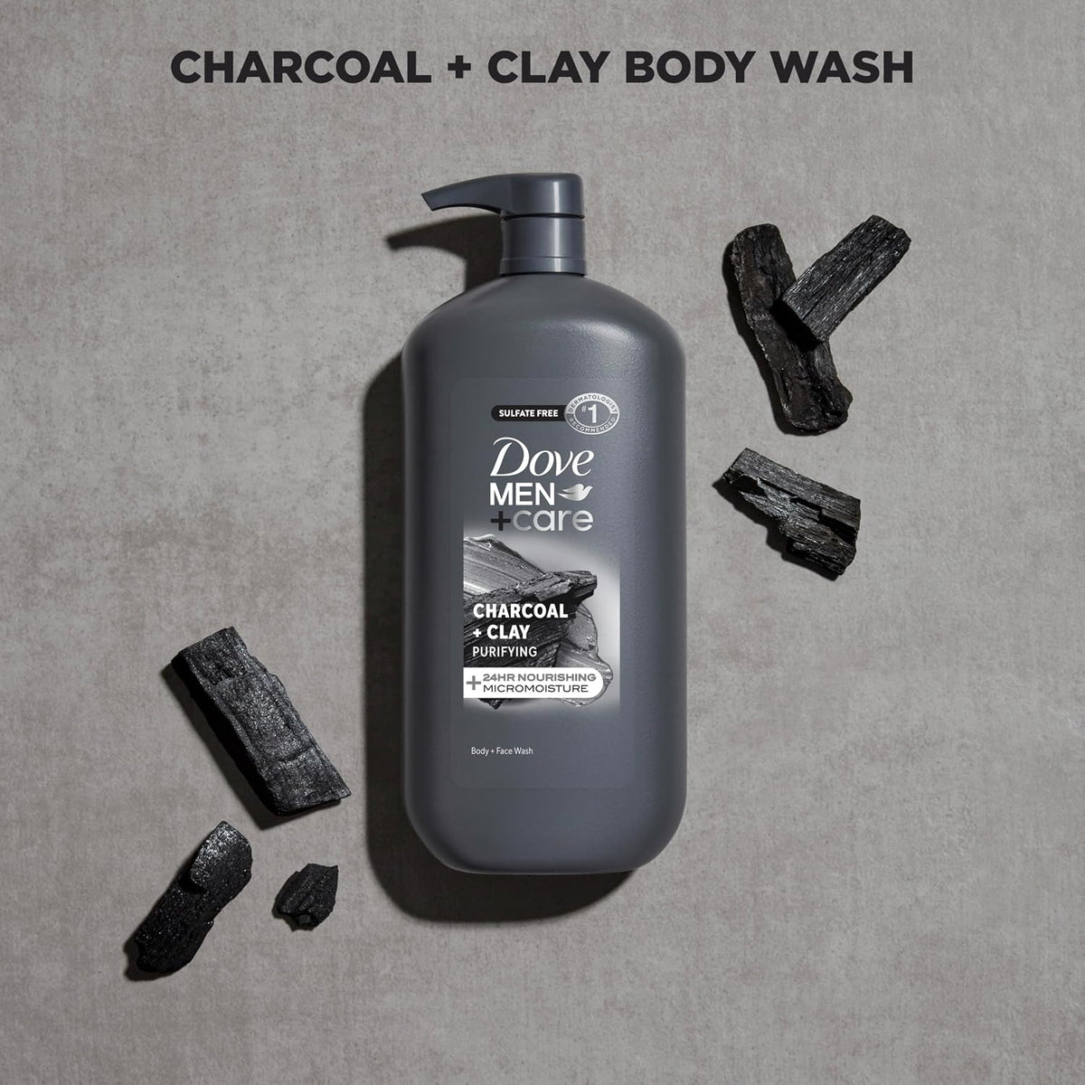 DOVE MEN + CARE Body and Face Scrub, Charcoal Body Wash, 30 oz