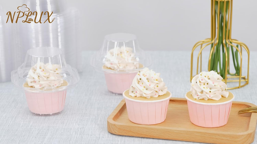 NPLUX 50 Pack Individual Cupcake Containers Plastic Cupcake Boxes Stackable