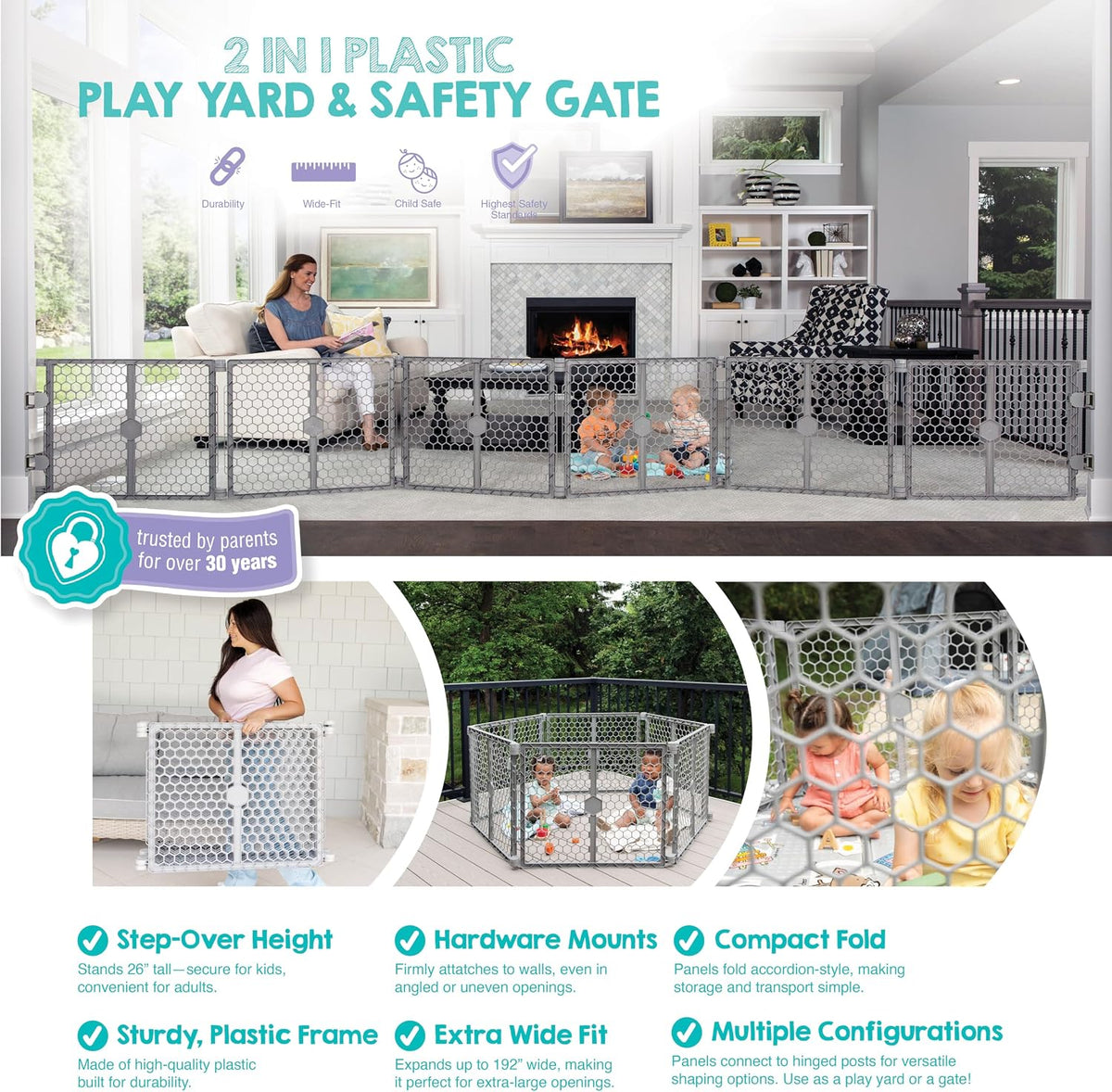Regalo Safety 192" Plastic 2-in-1 Super Wide Baby Gate & Play Yard
