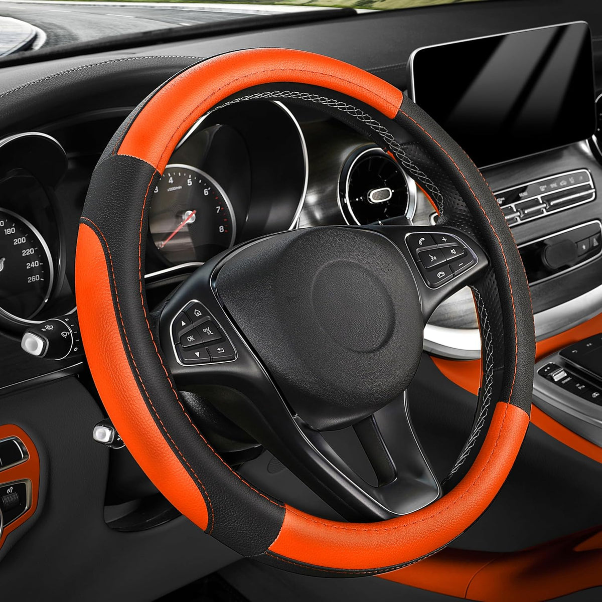 SEG Direct Black Microfiber Leather Auto Car Steering Wheel Cover 15 inch