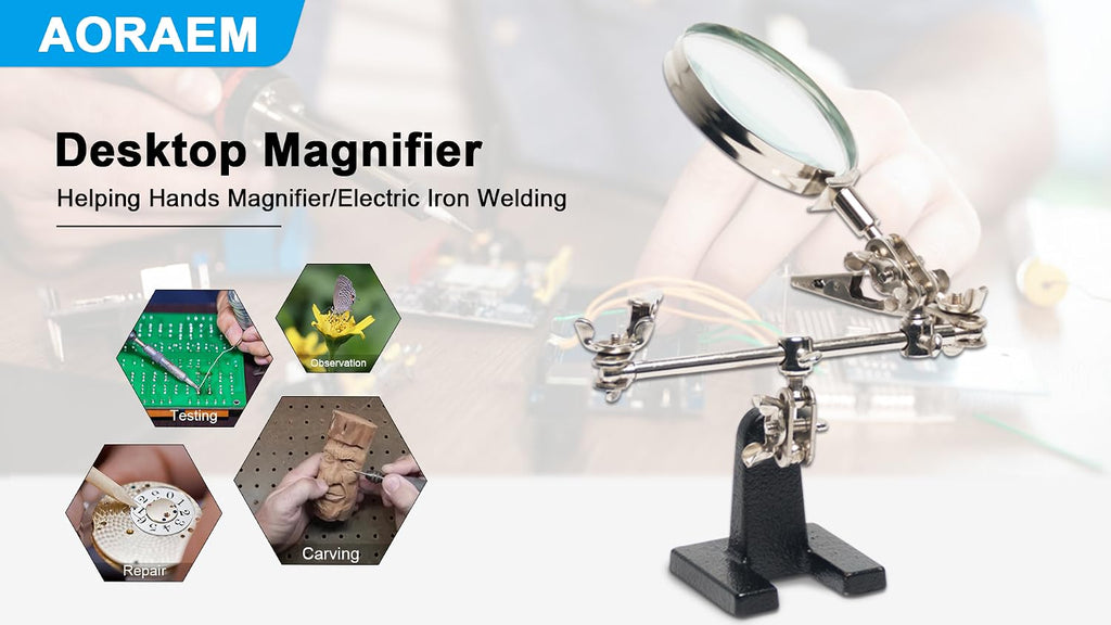 AORAEM Helping Hands Magnifier with Dual Adjustable Alligator Clips