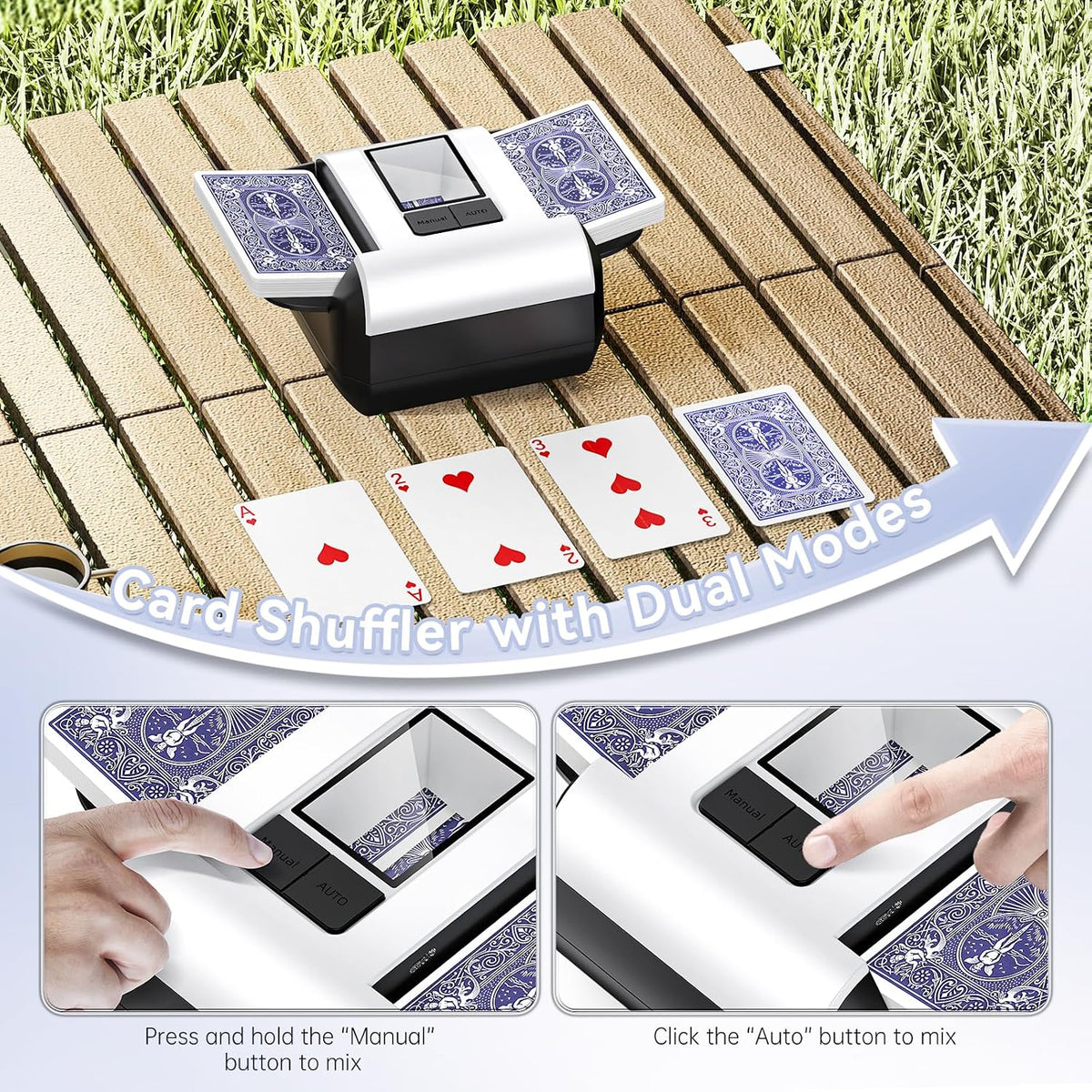 Automatic Card Shufflerfor 1-2 Decks with Dual Auto/Manual Modes, USB-C Rechargeable,Quiet Operation,Compatible with Texas Hold'emPoker All Card Types are Supported.