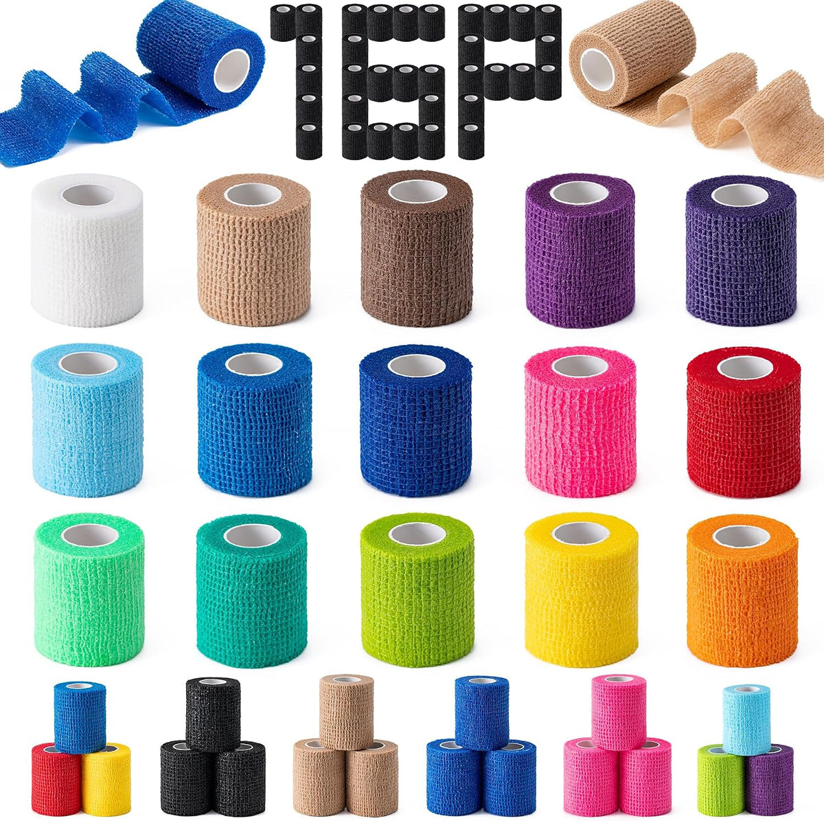 16 Pack Self Adhesive Bandage Wraps,2" X 5 Yards Elastic Bandage Wrap