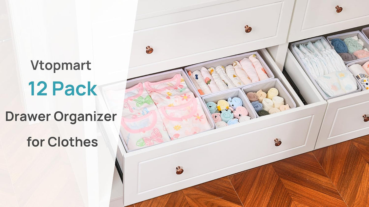 Vtopmart 18 Pack Baby Clothes Organizer, Foldable Fabric Drawer Bins