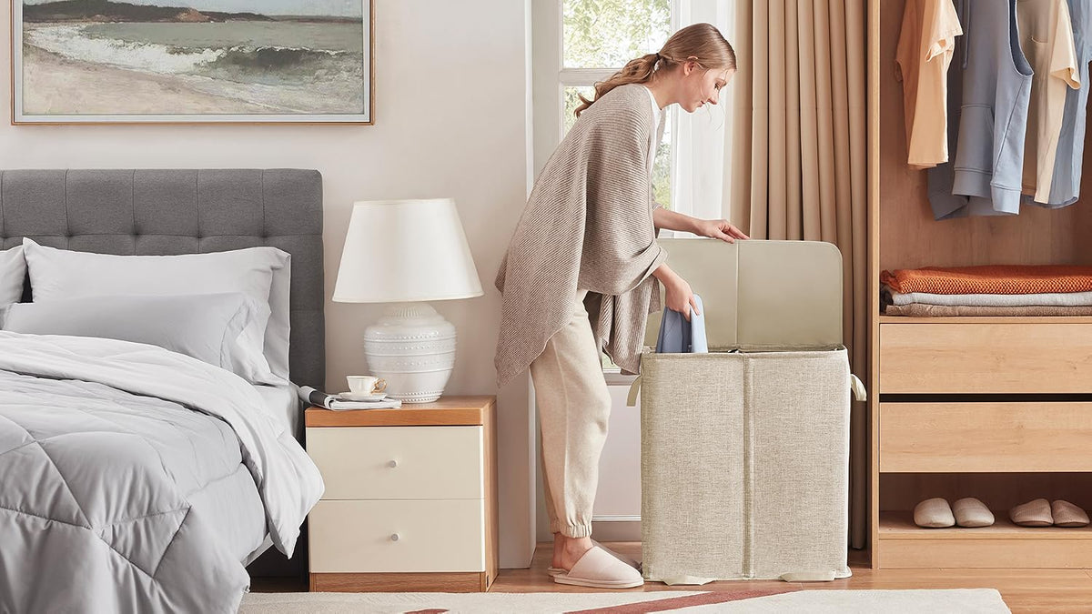 Lifewit Double Laundry Hamper with Lid, Removable Laundry Bags, Beige