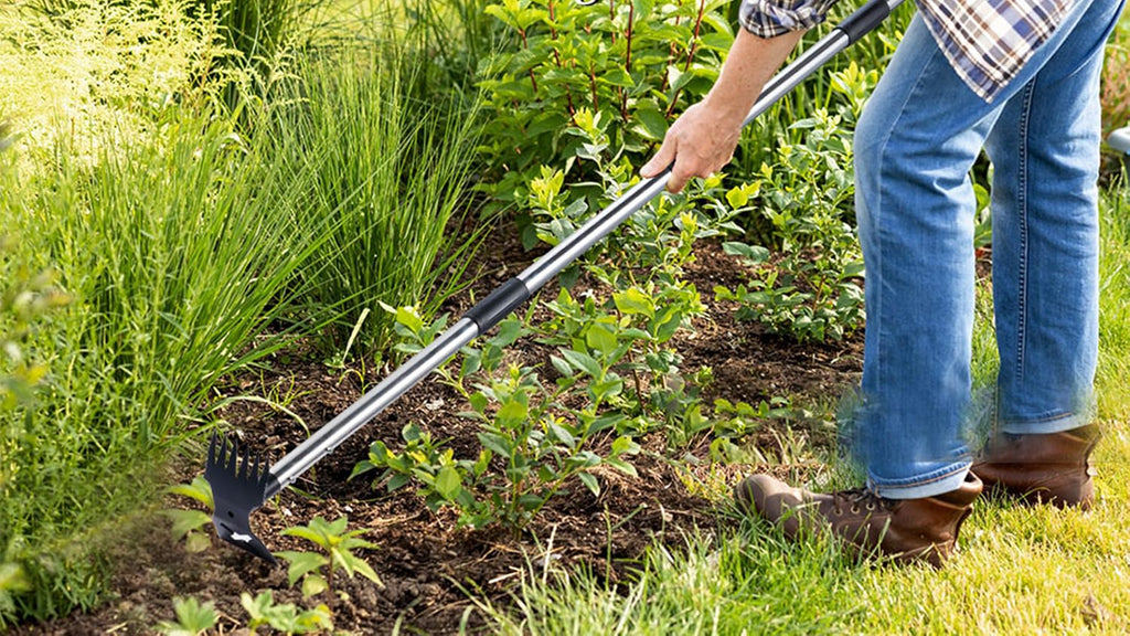 NICOFPHY Weed Puller Tool with Long Handle, Heavy Duty Garden Hoe and Rake