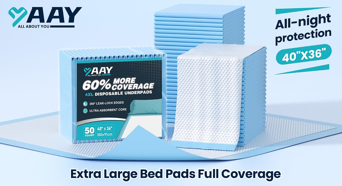 AAY 50 Count Extra Large Disposable Underpads for Incontinence, 40"x36"