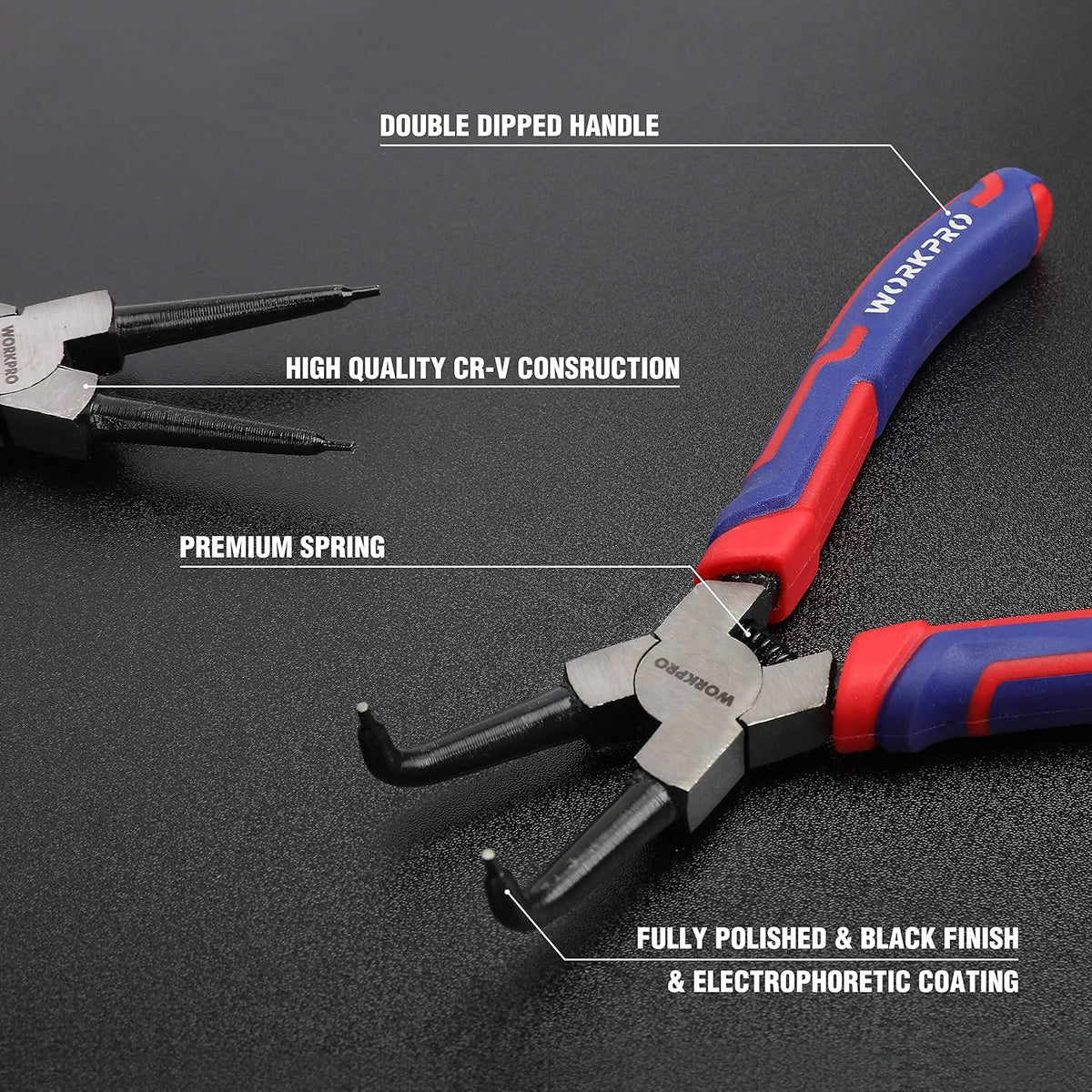 WORKPRO 4-Piece Snap Ring Pliers Set with Storage Pouch