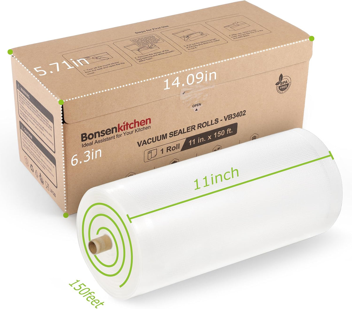 Bonsenkitchen 11"x150' Vacuum Sealer Bags with Cutter for Food Storage