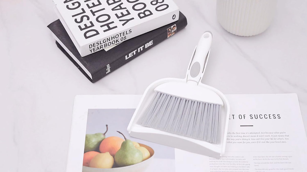NACENA Small Dust Pan and Brush Set, Mini Broom and Dustpan Set, White&Gray