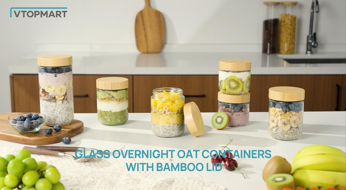 Vtopmart 6 Pack 16oz Glass Overnight Oats Containers with Bamboo Lids