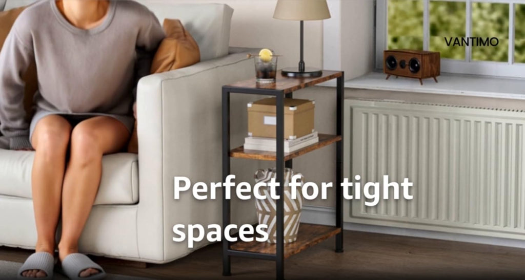 3-Tier Side Table, Small End Table, Sofa Side Table for Narrow Spaces, Slim End Table, Nightstand Table, for Living Room Bedroom Office, Rustic Brown